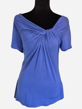Blue Twist Front Short Sleeve Blouse